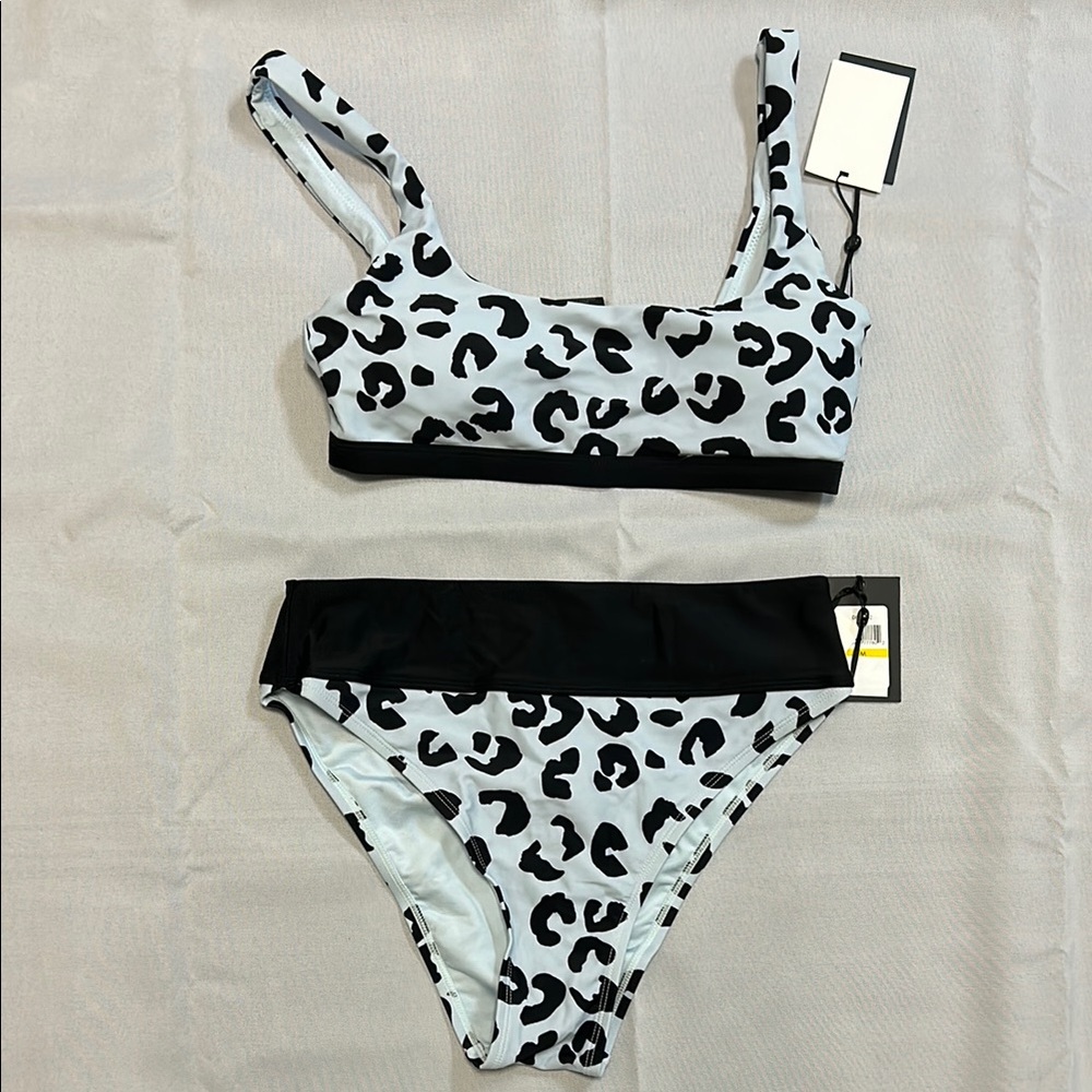Stylish DKNY Blue and White Leopard Print Bikini